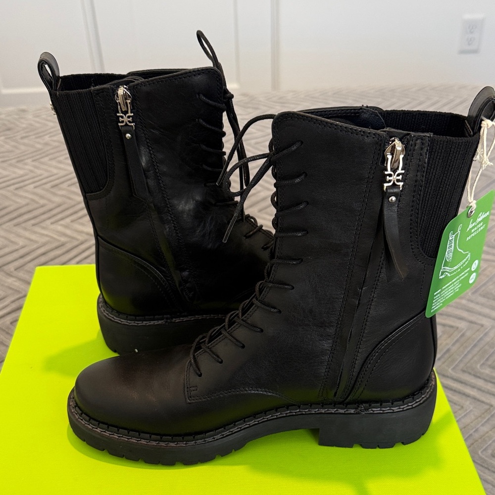 NWT Sam Edelman Lex Black Leather Lace Up Combat Boots - Picture 7 of 13